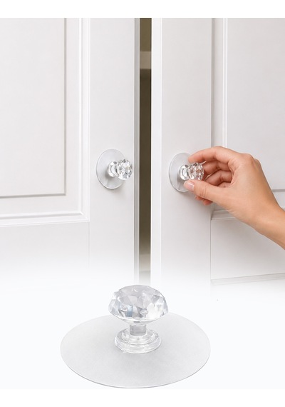 Yapışkanlı Kristal Mobilya Kulpu Dolap Çekmece Kapak Komodin Tutacağı 6 cm -