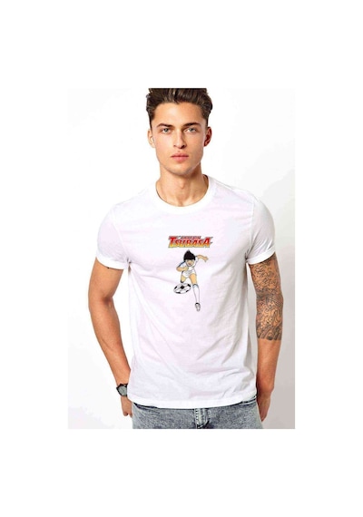 Tsubasa Captain Baskılı Beyaz Erkek Tshirt
