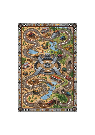 Kartela Halı Canavar Kamyon Kaymaz Taban Çocuk Oyun Halısı - 100 x 150 CM