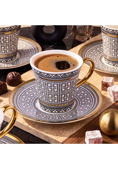 Aryıldız Kingham 12 Parça 6 Kişilik Kahve Fincan Takımı Siyah 90 Ml Çok Renkli