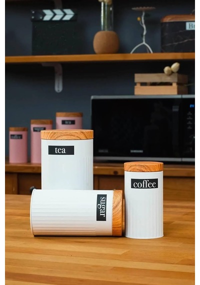 Ucr Home 3'lü Set Metal Çay Kahve Şeker Saklama Kavanozu - Beyaz Diğer