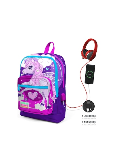 Coral High Kids Mor Pembe Unicorn Desenli Dört Bölmeli USB Şarjlı