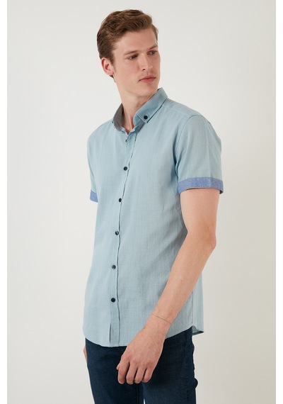 Buratti Pamuklu Slim Fit Düğmeli Yaka Kısa Kollu Erkek Gömlek Cf21S112546 Aqua