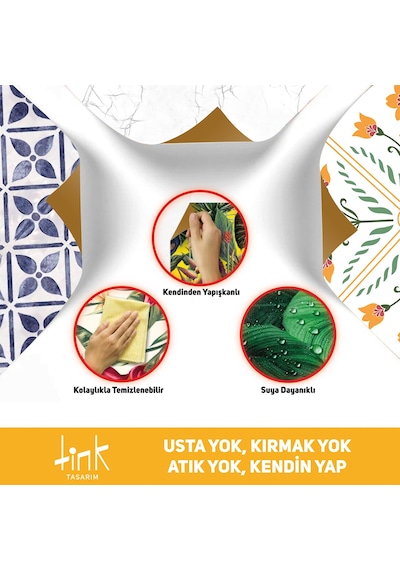 Tink Kendinden Yapışkanlı Portakal Çiçeği Desenli Pvc Karo 30x30 Cm