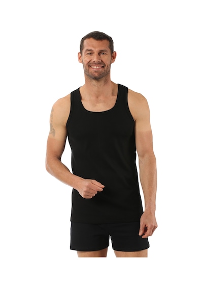 Özkan Underwear Özkan 0058 6'lı Paket Erkek %100 Pamuklu Ribana Esnek Rahat Sırtı Çapraz Sporcu Rambo Kalın Askılı Atlet Siyah