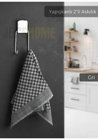 Jet's Home Yapışkanlı 2'li Askılık Paslanmaz Havluluk Metal Gri Gri