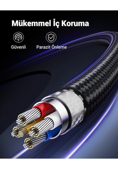 Ugreen Lightning - Usb-a Örgülü Mfi Sertifikalı Apple Uyumlu iPhone  Hızlı Şarj Kablosu, 1 M, Siyah, 60156
