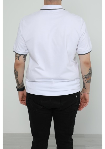 Hscstore Erkek Polo Yakalı Beyaz Tişört- 8421-beyaz Beyaz