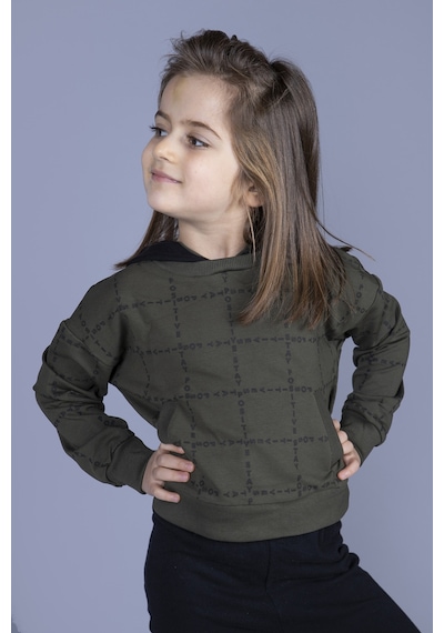 Toontoy Kız Çocuk Positive Baskılı Crop Sweatshirt Haki
