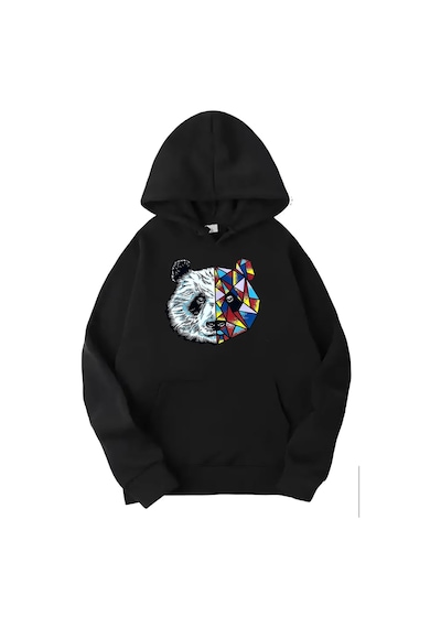 Medinenur Siyah Panda Baskılı Kapüşonlu Sweatshirt siyah