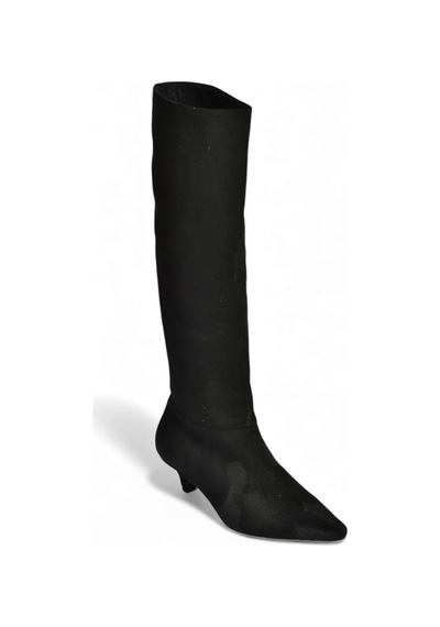 Fox Shoes V404012302 Siyah Süet Kısa Topuklu Kadın Çizme Siyah