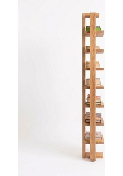 Ham Ahşap Masif Kitaplık - 160 Cm Boy - Modern İskandinav Tasarım Raflı Dekoratif Kitaplık Bej