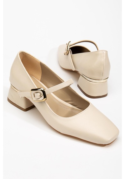 Suins Shoes Suins Henin Model Toka Detaylı Kadın Kısa Topuklu Ayakkabı Ten