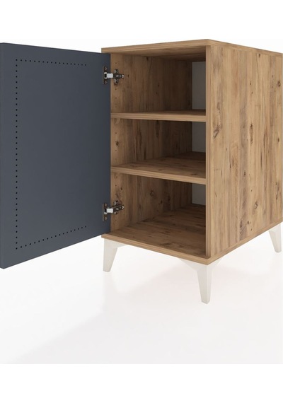 Kronos Komodin 2 Raflı Tek Kapaklı 44x59x80 Çam-antrasit Atlas Çam
