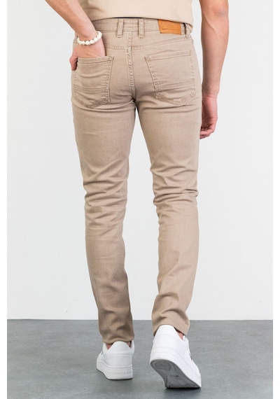 HLT Jeans Erkek Bej Taşlamalı Slim Fit Likralı Jean Kot Pantolon Jeff