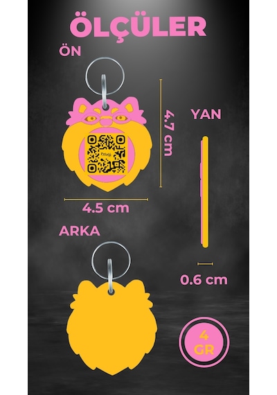 Petjoo 13.Bert Sarı-Pembe Qr'lı Köpek Künyesi