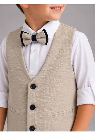 Classics Men Erkek Çocuk Smokin Takım Elbise Yelekli Papyonlu Krem