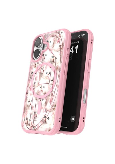 Diesel Apple iPhone 17 Uyumlu Magsafe Destekli Oval D Kedi Desenli Kılıf - Pembe