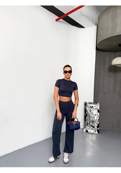 Dogutrend Osy Modal Yumuşak Dokulu Kumaş Kısa Kollu Crop Alt Ispanyol Paça Pantalon Ikili Takım - Füme