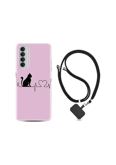 Oppo Reno 4 Pro Kılıf Boyun Askılı Pink Cat Heart 1303
