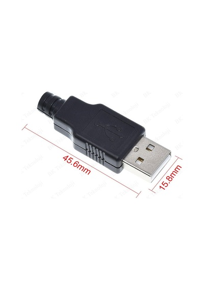 Plastik Muhafazalı Lehim Tipi 4 Pin USB A Erkek Fiş