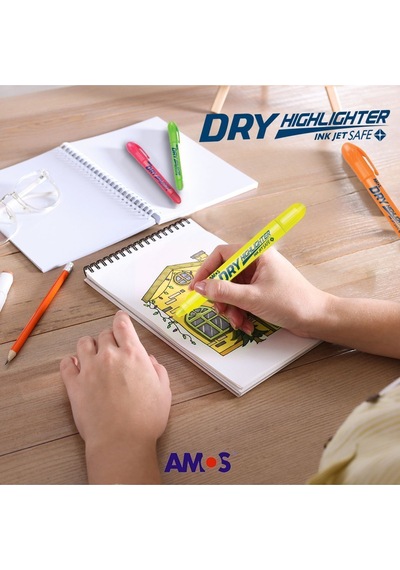 Amos Dry Highlighter Jel Fosforlu Kalem - 4lü Set Çok Renkli