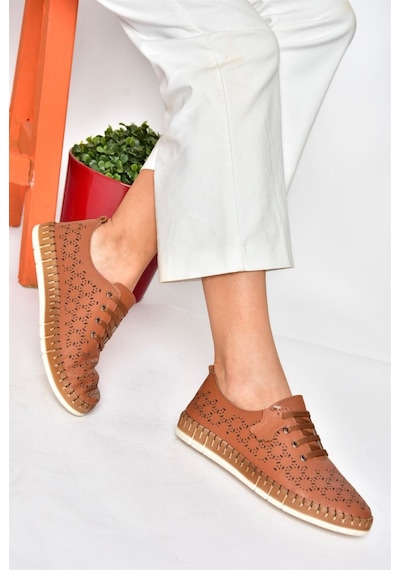 Fox Shoes P555004703 Taba Bağcıklı Hakiki Deri Günlük Kadın Ayakkabı Taba-hakiki Deri Taba