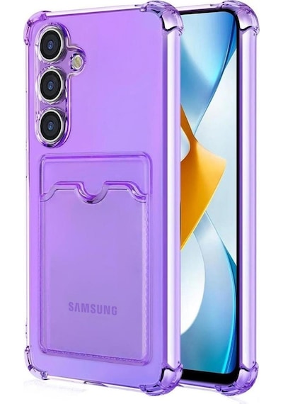 Samsung Galaxy S24 Uyumlu Kılıf Darbe Emici Kartlıklı Cüzdanlı Silikon Kapak Lila