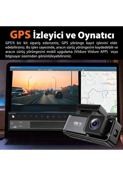 M6 4k Ultra Hd Araç İçi Kamera 3.2 Ips Ekran, Wi-fi Viidure Uygulama , Gps Ve Ön 4k + Arka 1080p Çift Kameralı