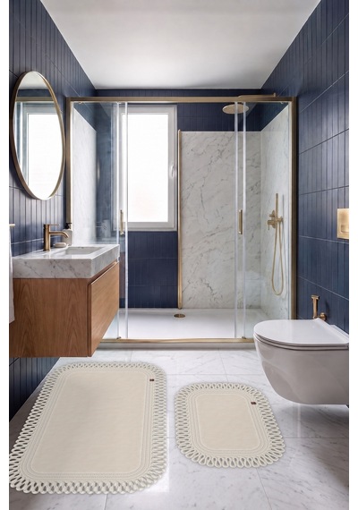 Banyo Paspası Takımı 70x110+50x70 Cm Dış Trikot Ekru & Krem