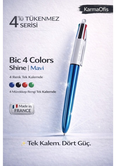 4 Colors Shine Çok Renkli Tükenmez Kalem Mavi Mavi