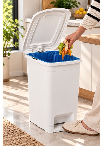 Porsima 01 1139-2 40 Lt İç Kovalı Pedallı Çöp Kovası - Slim Mutfak Ve Banyo Çöp Kovası Soft Beyaz