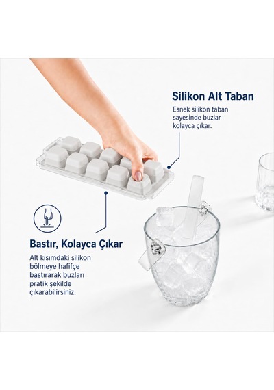 Kapaklı Plastik Buz Kalıbı Silikon Tabanlı 12li Buzmatik Kolay Çıkarılır Ve Doldurulabilir Sızd Beyaz