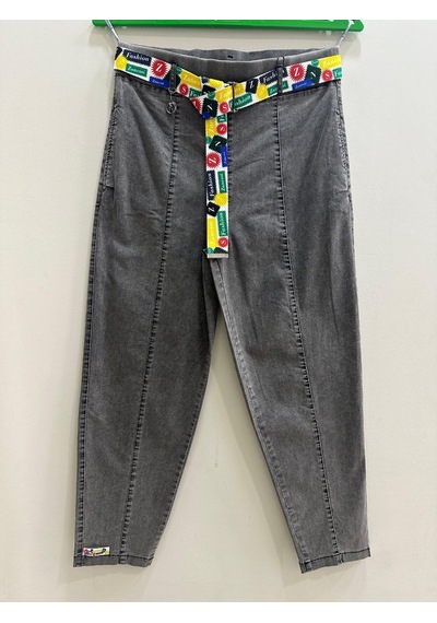 Zanessi Fashıon Büyük Beden Denim Kemerli Yüksek Bel Mom Kadın Pantolon Siyah