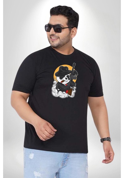 Angemiel Gangster Panda Siyah Büyük Beden Erkek Kadın Unisex Basic Ön Baskılı Tişört Siyah