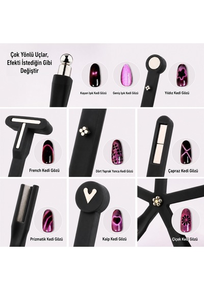 9'u Bir Arada Çok Yönlü Kedi Gözü Kalıcı Oje Mıknatısı Cat Eye Magnet Mltcat004