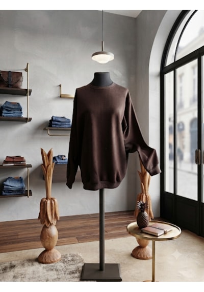 Erkek Kahverengi Bisiklet Yaka Oversize Uzun Kollu Tişört / Sweatshirt - L Beden A.kahve