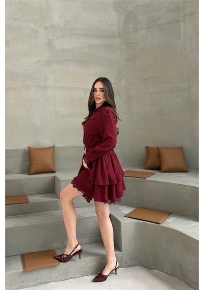 Neşeli Butik Kadın Bordo Gömlek Yaka Gold Tokalı Dantel Detaylı Kat Kat Mini Elbise Nbelb07 Bordo Neşeli Butik Kadın Bordo Gömlek Yaka Gold Tokalı Dantel Detaylı Kat Kat Mini Elbise Nbelb07 Bordo