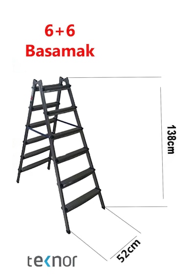 Çift Taraflı Dayanıklı 6+6 Metal Basamaklı Merdiven