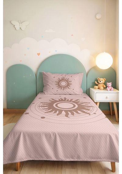Güneş Geometrik Pudra Genç Odası Tek Kişilik Pike Takımı-bohem Vizon 160x220cm Kapitone Yatak Örtüsü Ilık Yün Kabuğu