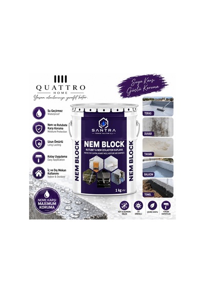 Nem Block 1 Kg Su Geçirmez Rutubet Ve Nem İzolasyon Kaplaması İç Dış Mekan Su Yalıtım Boyası