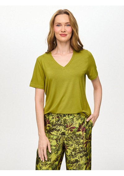 Faik Sönmez V Yaka Kısa Kol T-shirt W27tsh001 Bw27tsh001196 Matcha