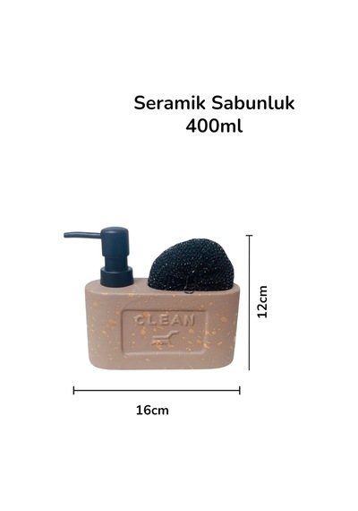Stoneware Sıvı Sabunluk Süngelik Bölmeli Kahverengi 48798