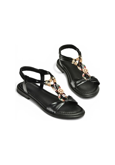 Fox Shoes Y274601809 Siyah Boncuk Detaylı Kadın Sandalet
