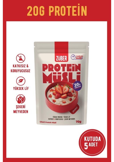 Çilekli Yulaflı Protein Müsli 20g Protein 70g X 5 Adet