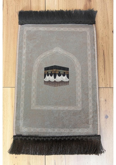 Mini Alın Seccadesi Kaymaz Taban Desenli Cep Tipi Seyahat Namaz Seccadesi - Gri