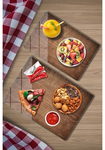 2'li Cam Kesme Tahtası Ve Sunumluk Eski Ahşap Desenli 20 X 30 Ve 25 X 35 Cm Çok Renkli