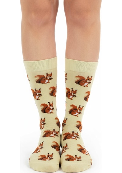 Gost Liria Squirrel Socks Desenli Unisex Soket Çorap Sarı
