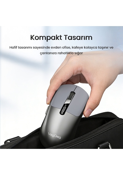 Veggieg G900 Dual-mode Bluetooth 5.3 Ve 2.4ghz 3600dpı Ekranlı Şarjlı Optik Kablosuz Mouse Siyah -