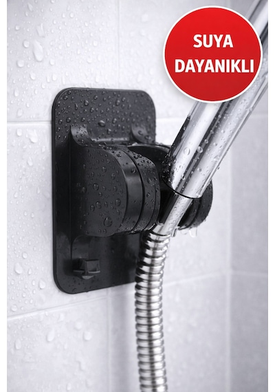 Yapışkanlı Duş Başlığı Tutucu Ayarlı Delmeden Duvara Monte Siyah Duş Askısı Siyah Diğer